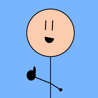 Drawn stickman on a blue background giving a thumbs up